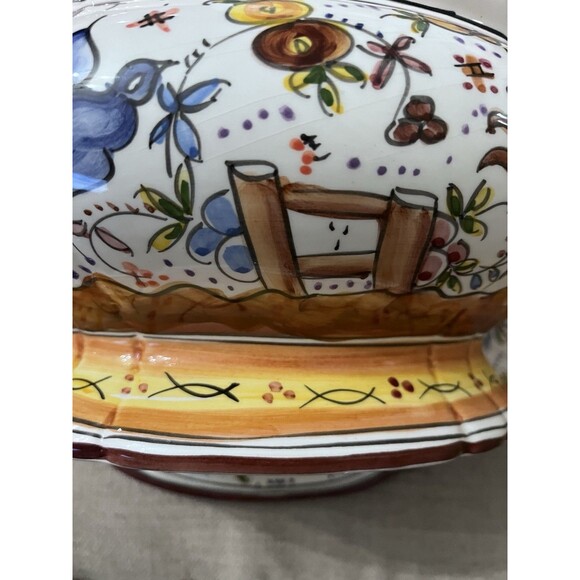 Vtg Holu Ceramic Pottery Portugal Large Tureen Underplate & Ladle Hand Painted - Picture 13 of 16